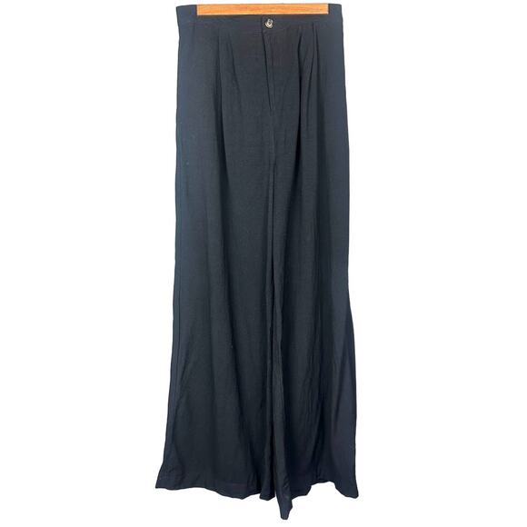 Mustard Seed Pants - Black Wide Leg Hemp-blend Trousers Size Large